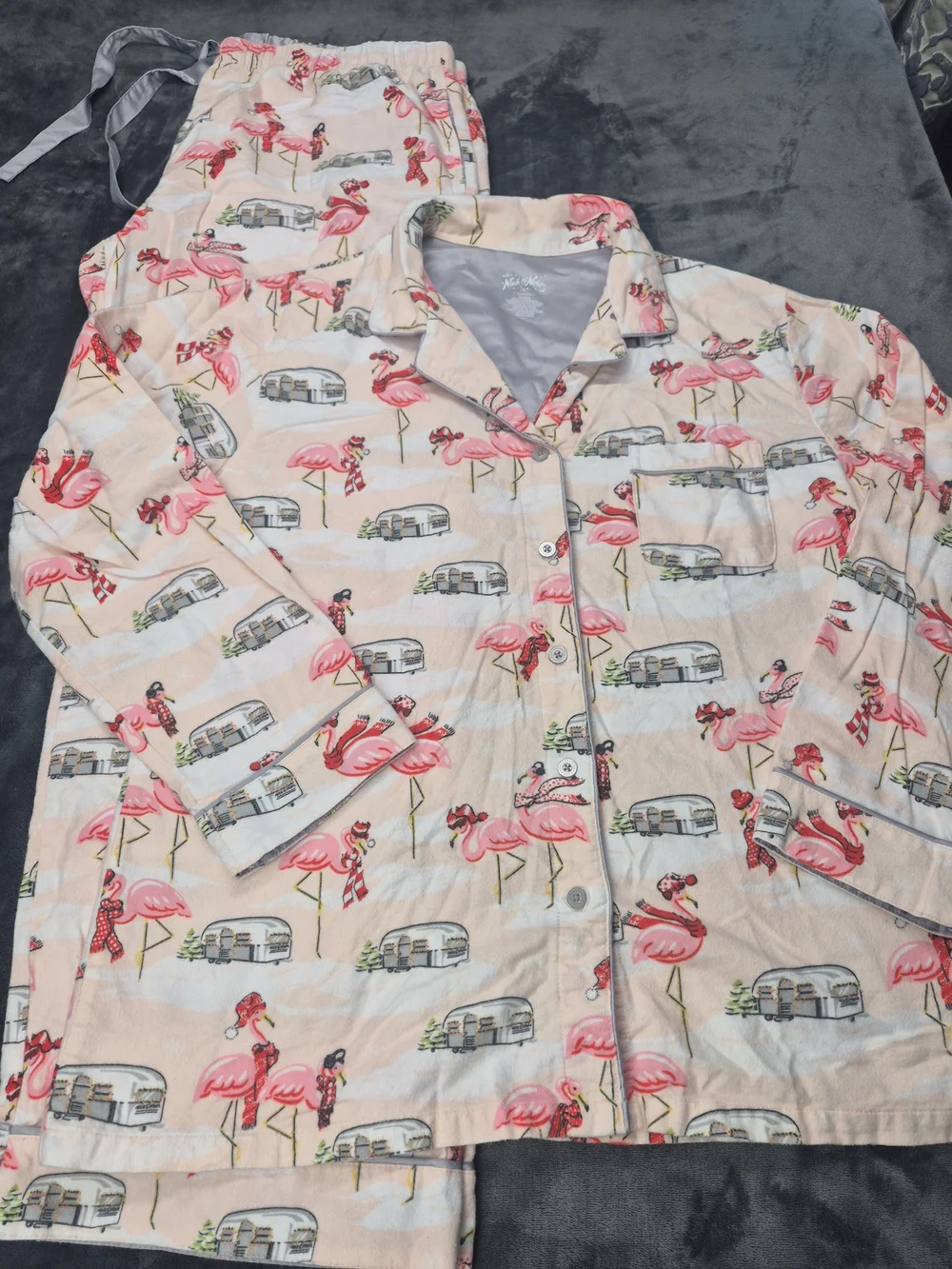 Nick & Nora Womens Flannel Pajama Set XLRetired Pink Flamingo Airstream Camper